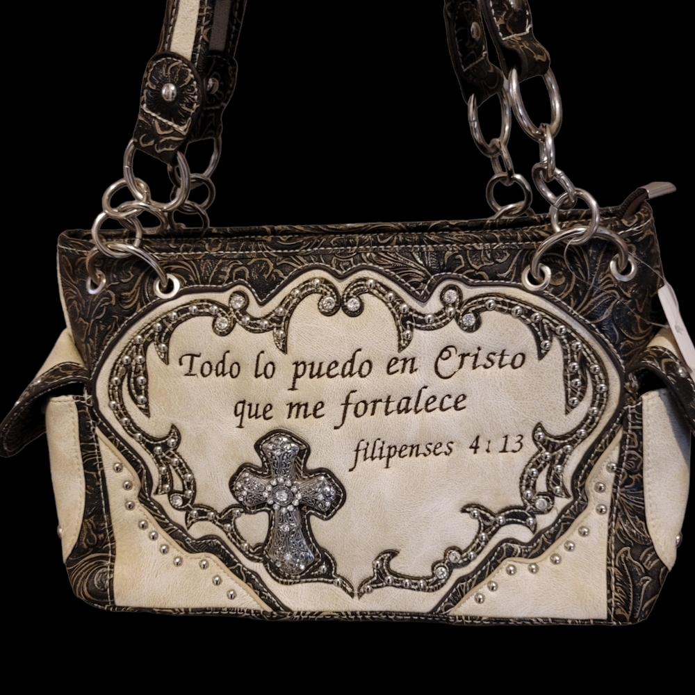 WESTERN RHINESTONE BIBLE VERSE HANDBAGS CONCEALED WEAPON PURSES